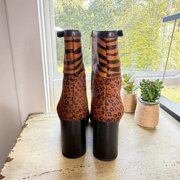 Franco Sarto Women's Size 5 Dexter‎ Leopard Calf Hair Ankle Boots - Picture 6 of 8